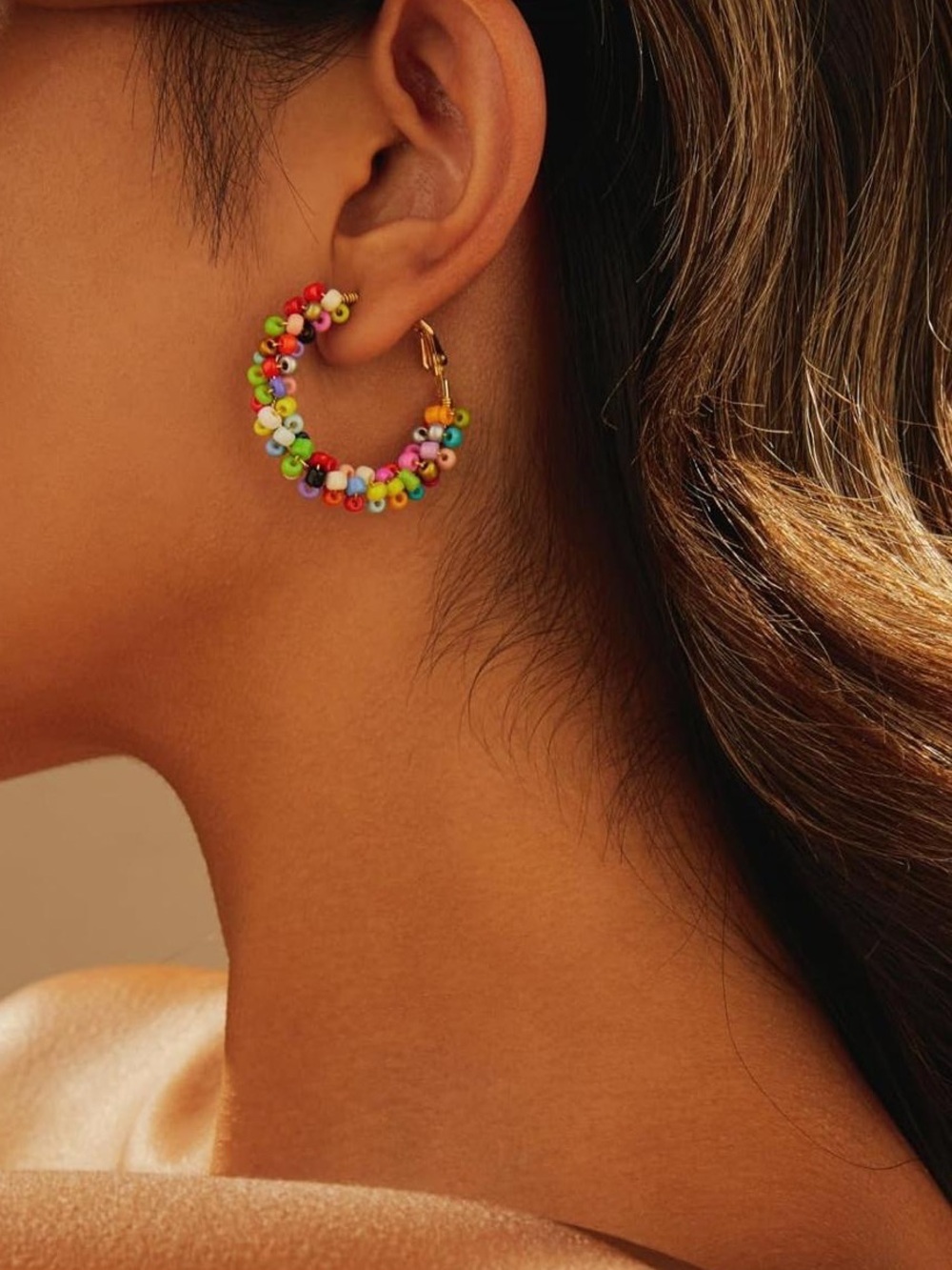Anthropologie Colorful Beaded Hoop Earrings